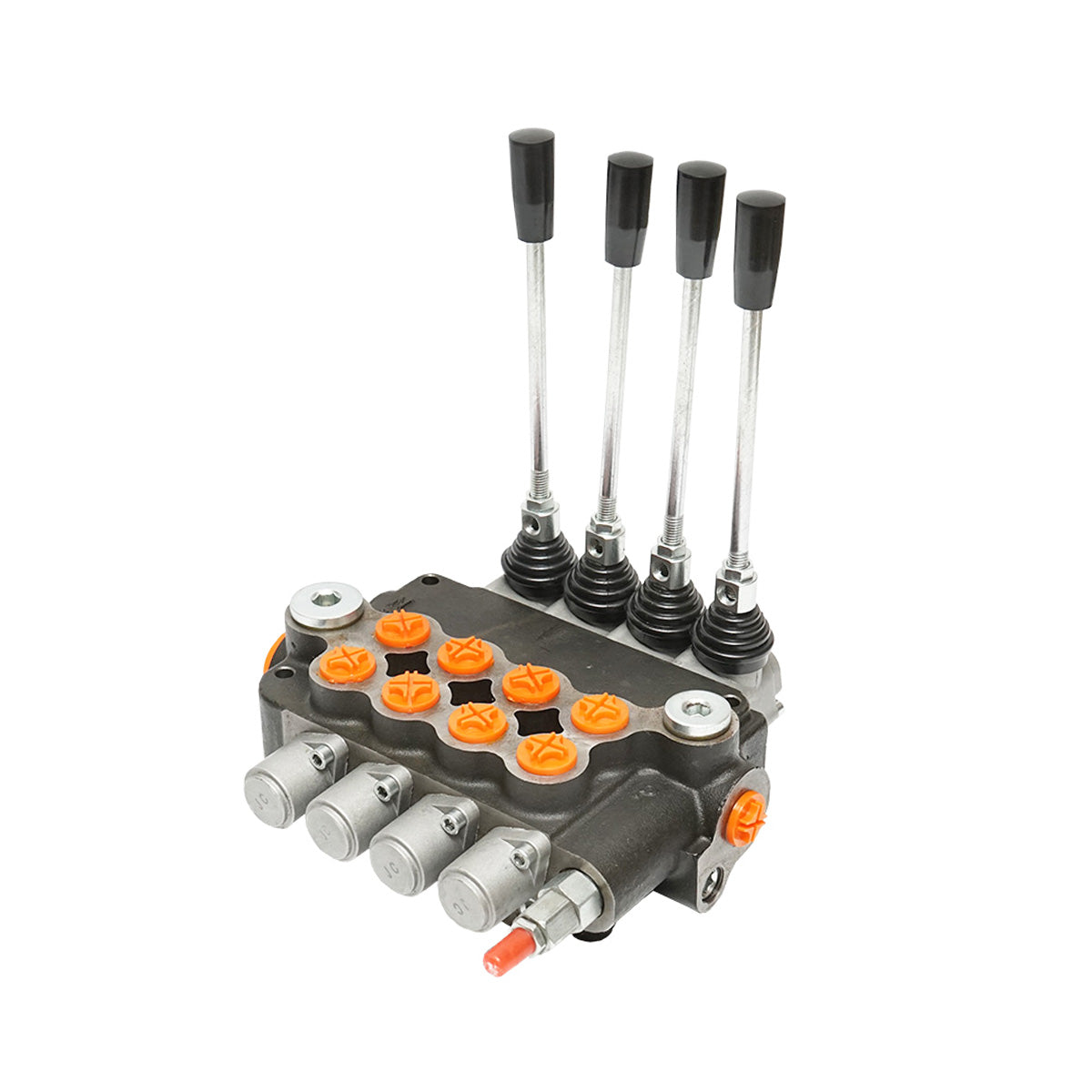 Hydraulic distributor with 4 levers, flow rate 80L/min with included lever and reduction -15 /+80 Breckner Germany